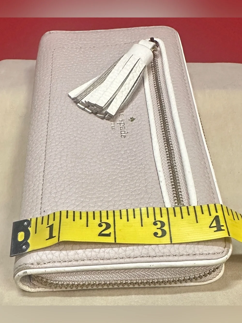 Kate Spade Zip Around Tan/Cream Wallet Tassel Accent Lots of Storage